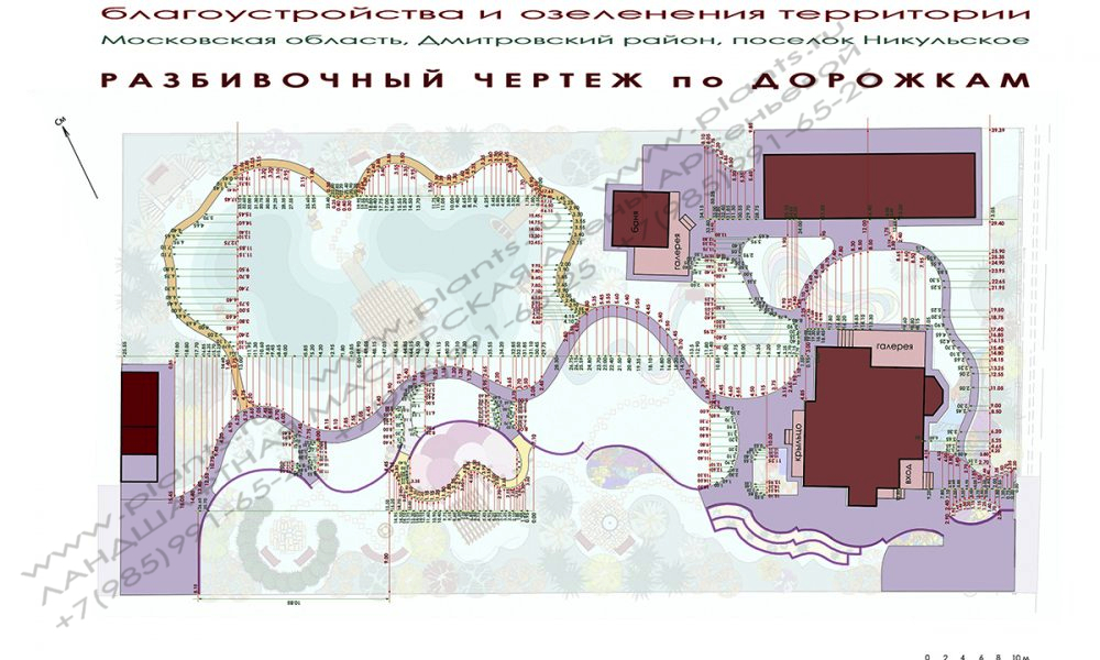 Проект участка - разбивочный чертеж по дорожкам